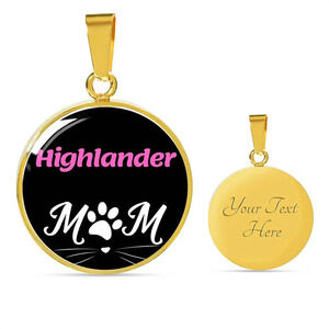 Highlander Cat Mom Personalized Engraved Gold Circle Necklace Custom Name Date